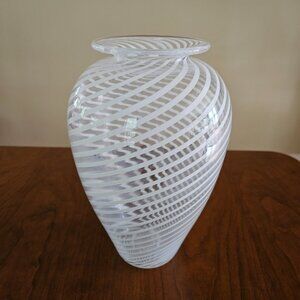 Bacchus Glass Studio Handmade Glass Vase with White Swirl Design